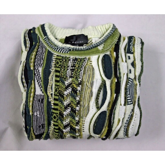 Vtg J Ferrar Textured Sweater Mens Large 3D Raised 90's Coogi Style Biggie Cosby - Picture 4 of 6